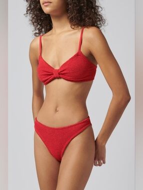 Hunza G Red Alicia Knot Front Textured Bikini 2 Piece Swimsuit One size